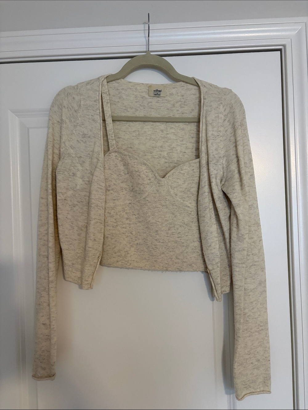 Wilfred Cream Heathered Cropped Sweater Cardigan Set